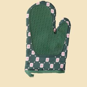 Anti-Scalding Microwave Cotton Non-Slip Insulation Gloves Oven Mitts  Kitchen Heat Resistant Thickened Cotton Heat Insulation Microwave Oven Oven Anti (Color: Green, type: Right)
