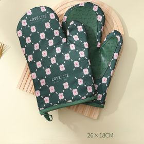 Anti-Scalding Microwave Cotton Non-Slip Insulation Gloves Oven Mitts  Kitchen Heat Resistant Thickened Cotton Heat Insulation Microwave Oven Oven Anti (Color: Green, type: 1 Pair)